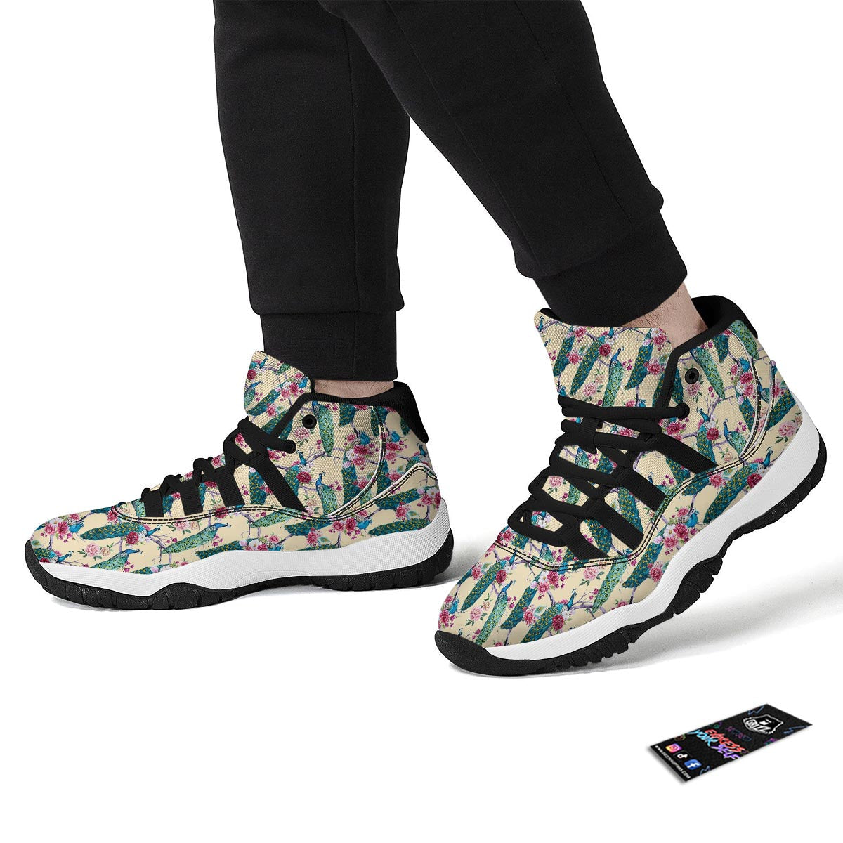 Floral Peacock Black Bball Shoes-grizzshop