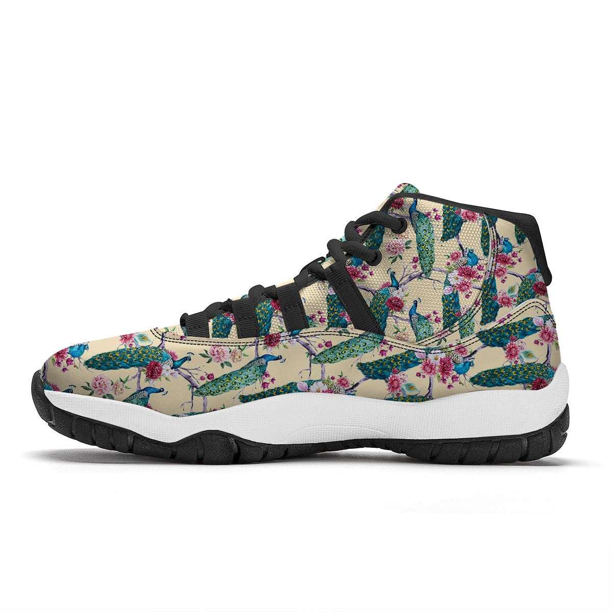 Floral Peacock Black Bball Shoes-grizzshop