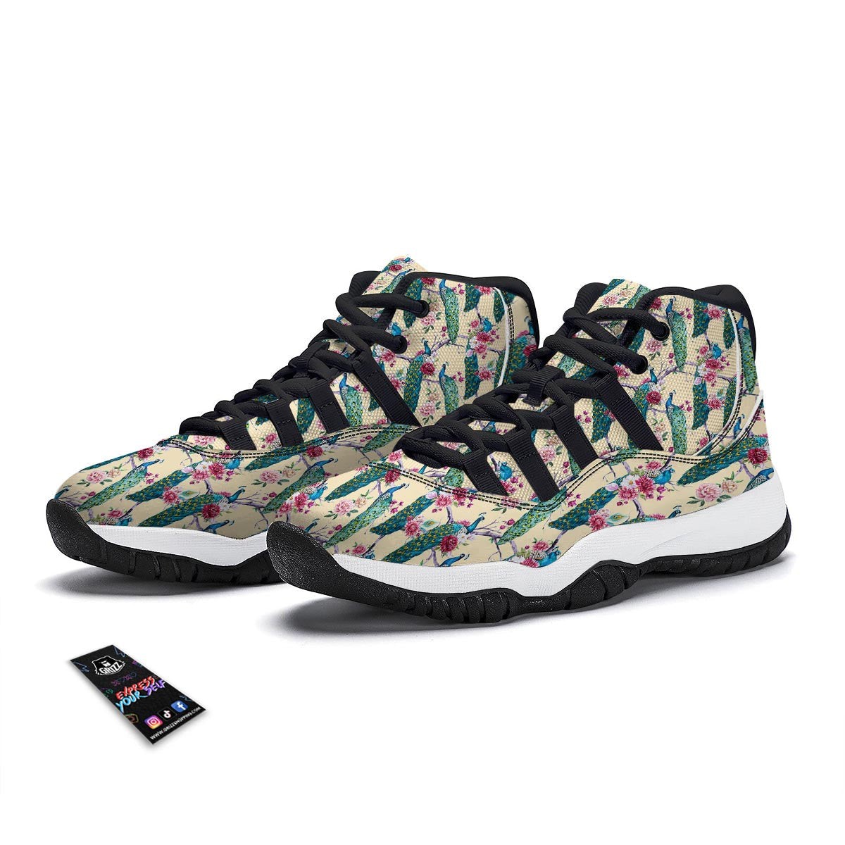 Floral Peacock Black Bball Shoes-grizzshop