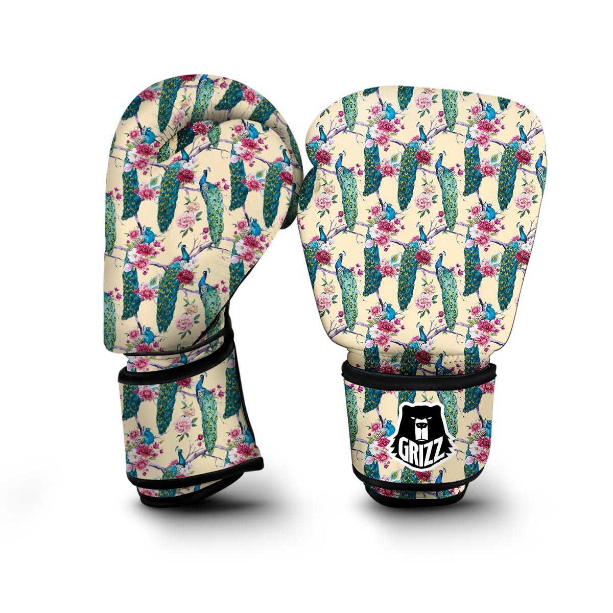 Floral Peacock Boxing Gloves-grizzshop