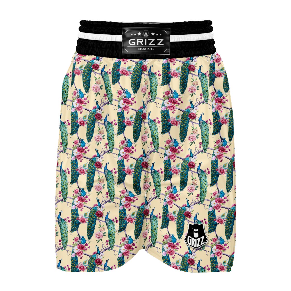 Floral Peacock Boxing Shorts-grizzshop
