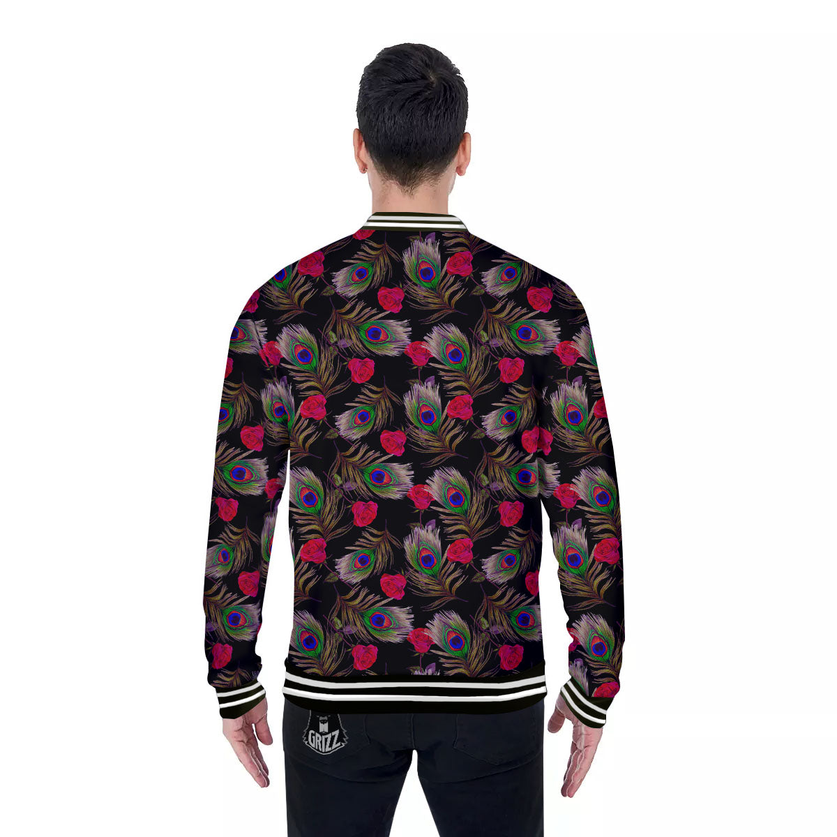 Floral Peacock Feather Print Pattern Baseball Jacket-grizzshop