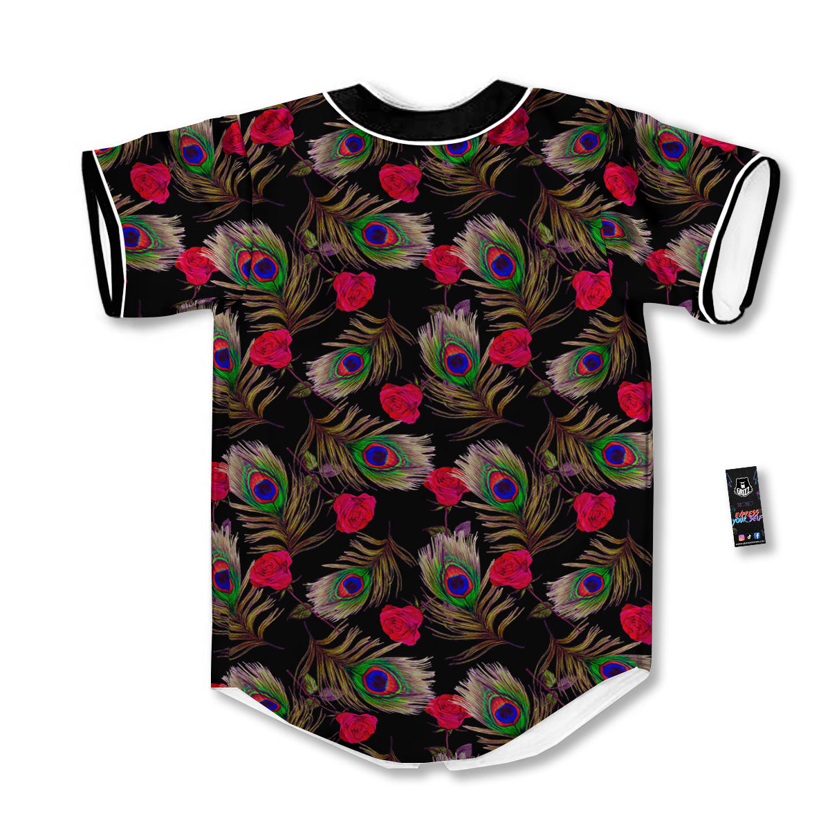 Floral Peacock Feather Print Pattern Baseball Jersey-grizzshop