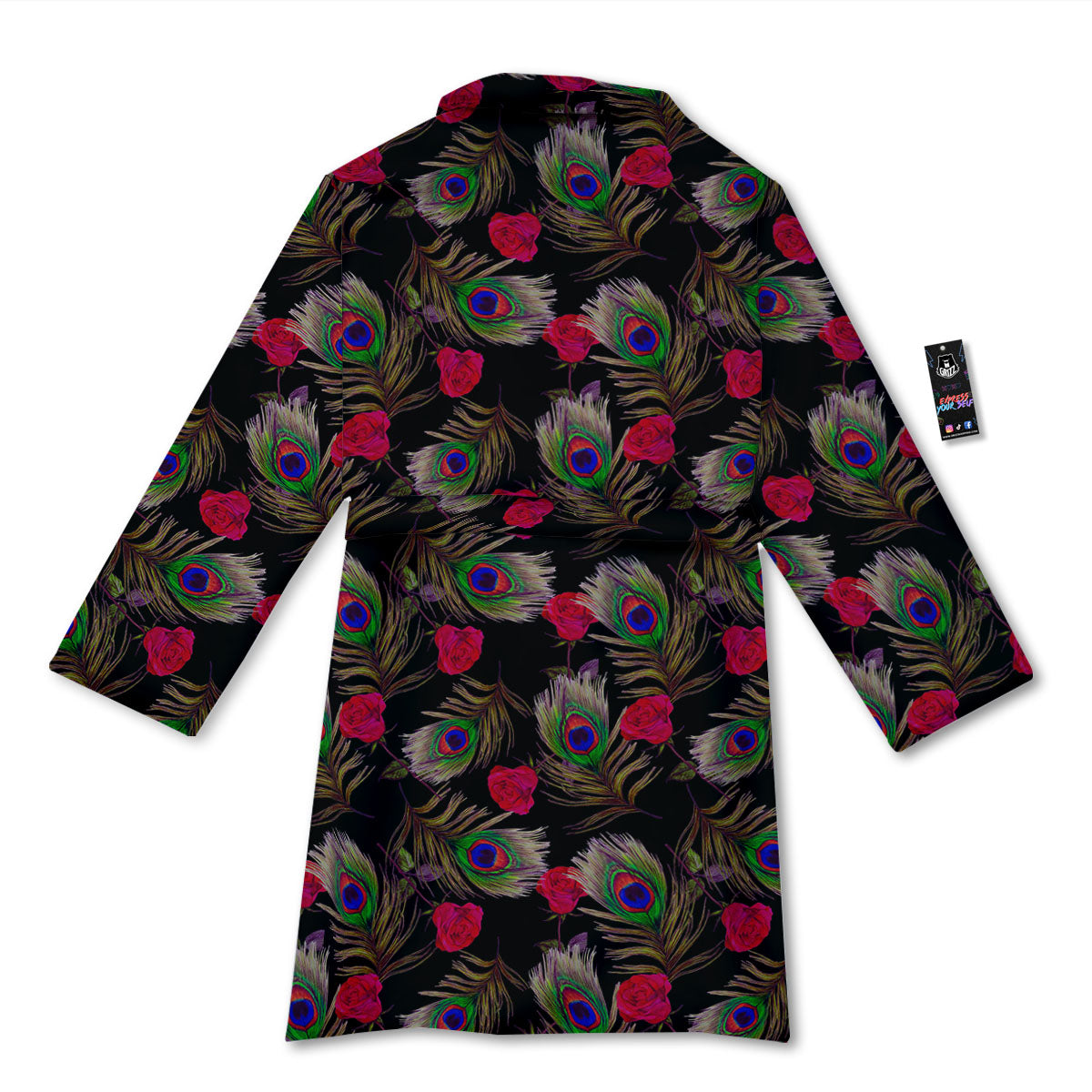 Floral Peacock Feather Print Pattern Bathrobe-grizzshop
