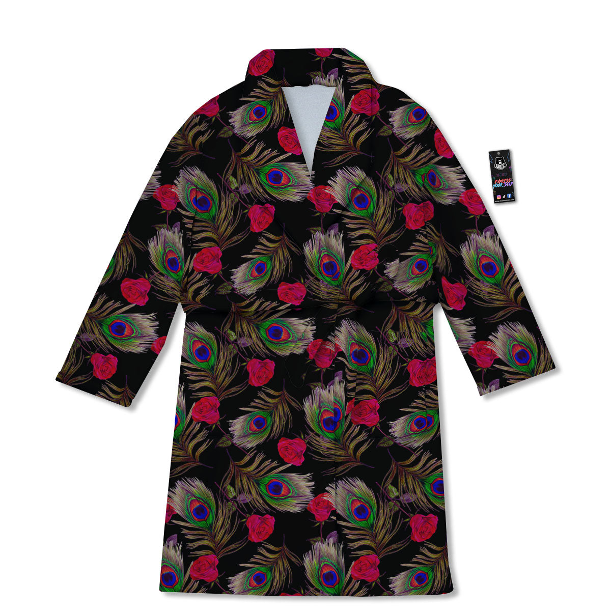 Floral Peacock Feather Print Pattern Bathrobe-grizzshop
