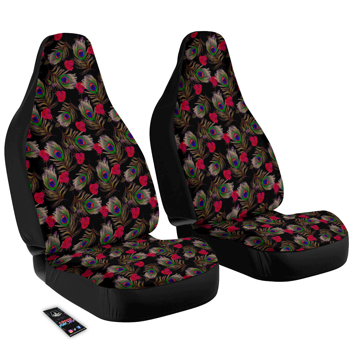 Floral Peacock Feather Print Pattern Car Seat Covers-grizzshop