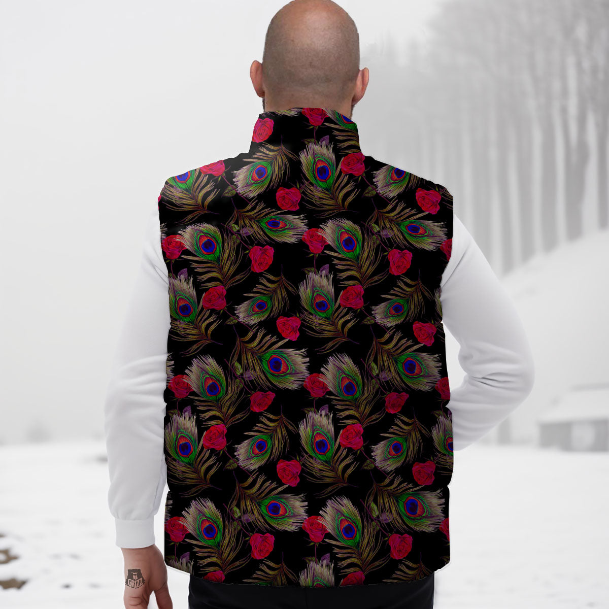 Floral Peacock Feather Print Pattern Down Vest