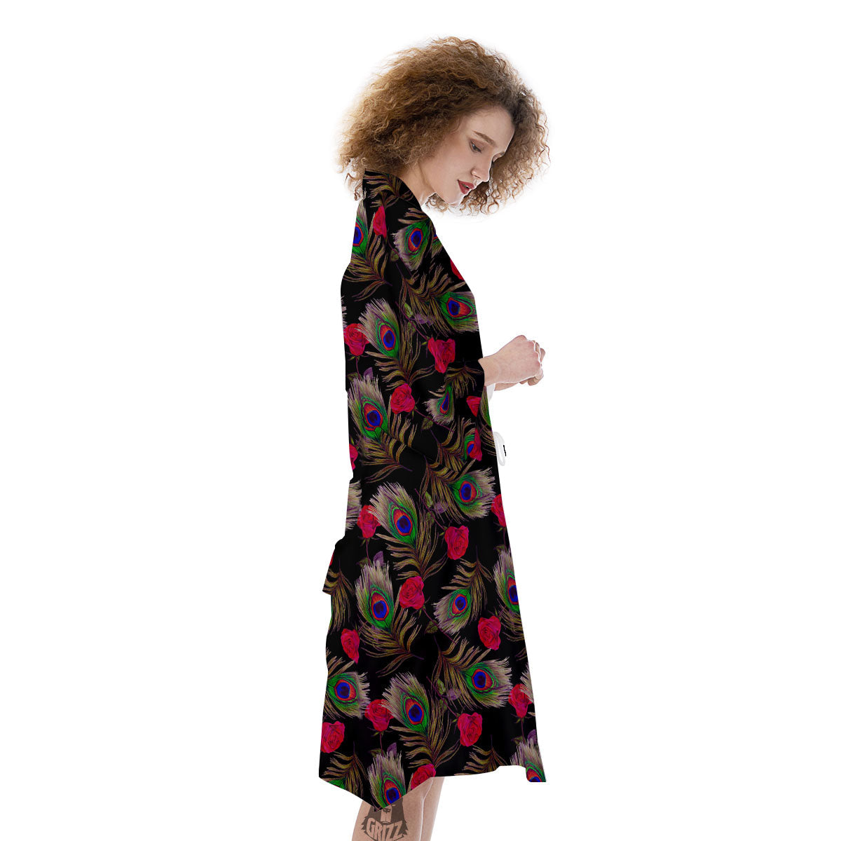Floral Peacock Feather Print Pattern Kimono-grizzshop