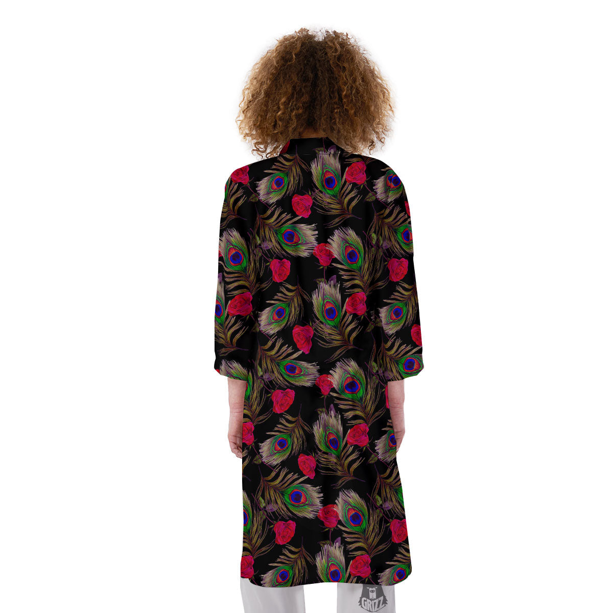 Floral Peacock Feather Print Pattern Kimono-grizzshop