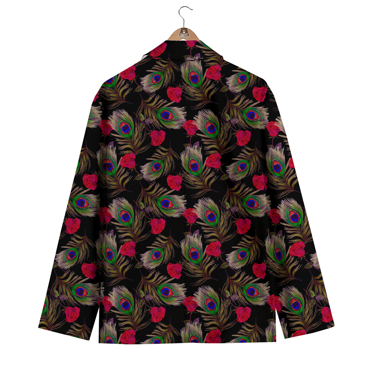 Floral Peacock Feather Print Pattern Men's Blazer-grizzshop