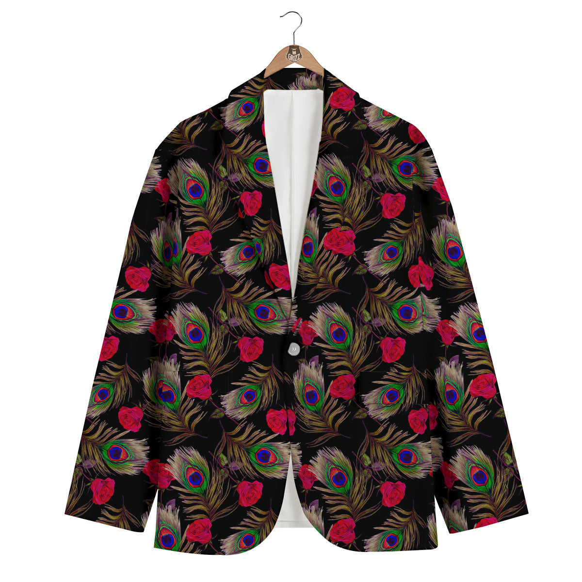 Floral Peacock Feather Print Pattern Men's Blazer-grizzshop