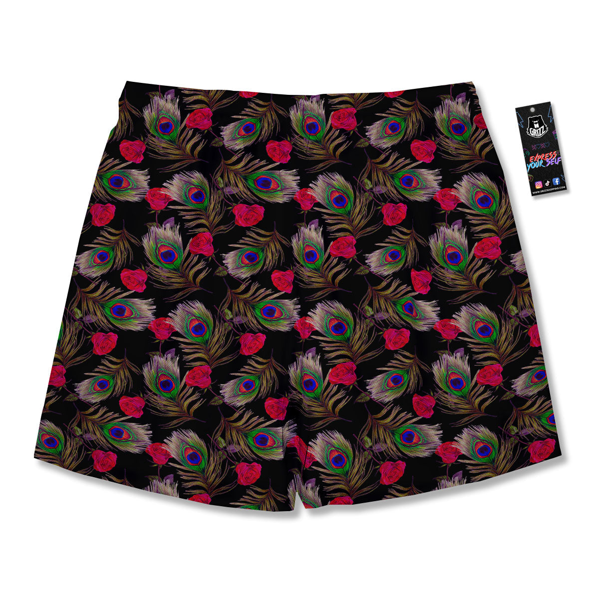 Floral Peacock Feather Print Pattern Men's Running Shorts-grizzshop