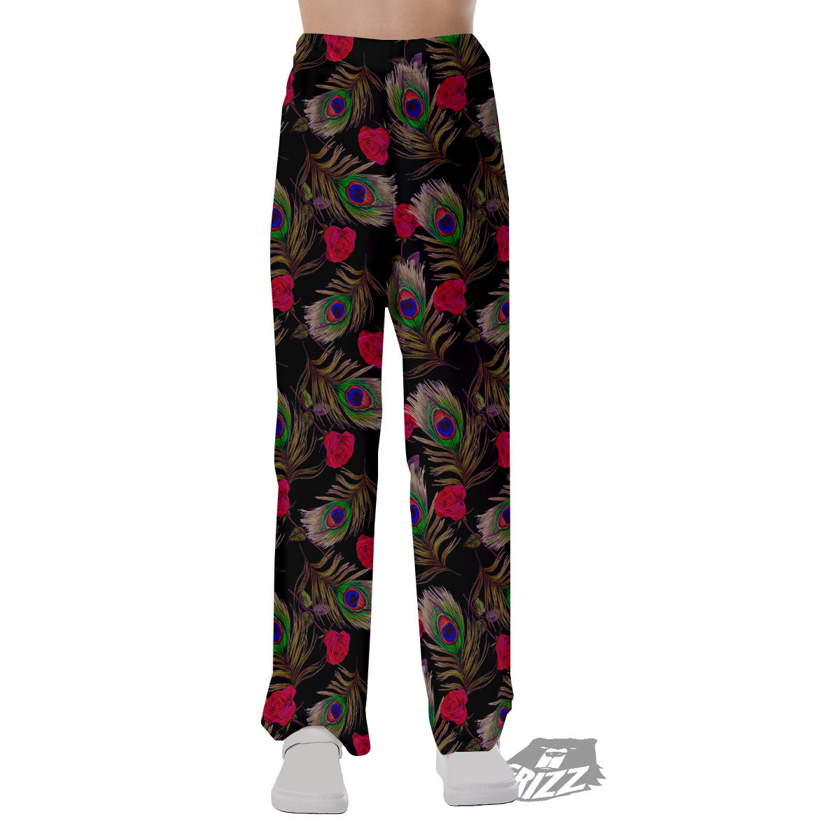 Floral Peacock Feather Print Pattern Pajama Pants-grizzshop