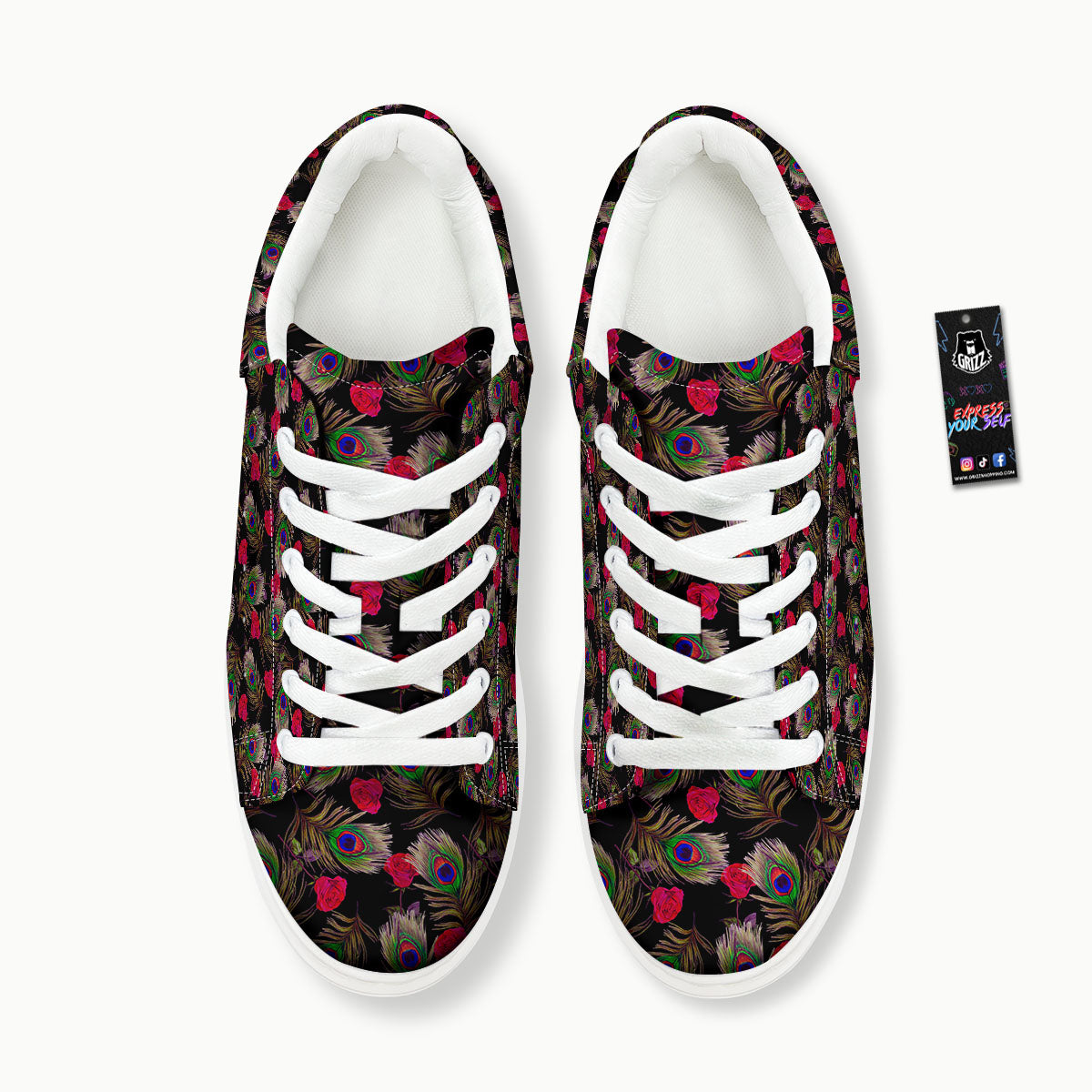 Floral Peacock Feather Print Pattern Platform Shoes-grizzshop