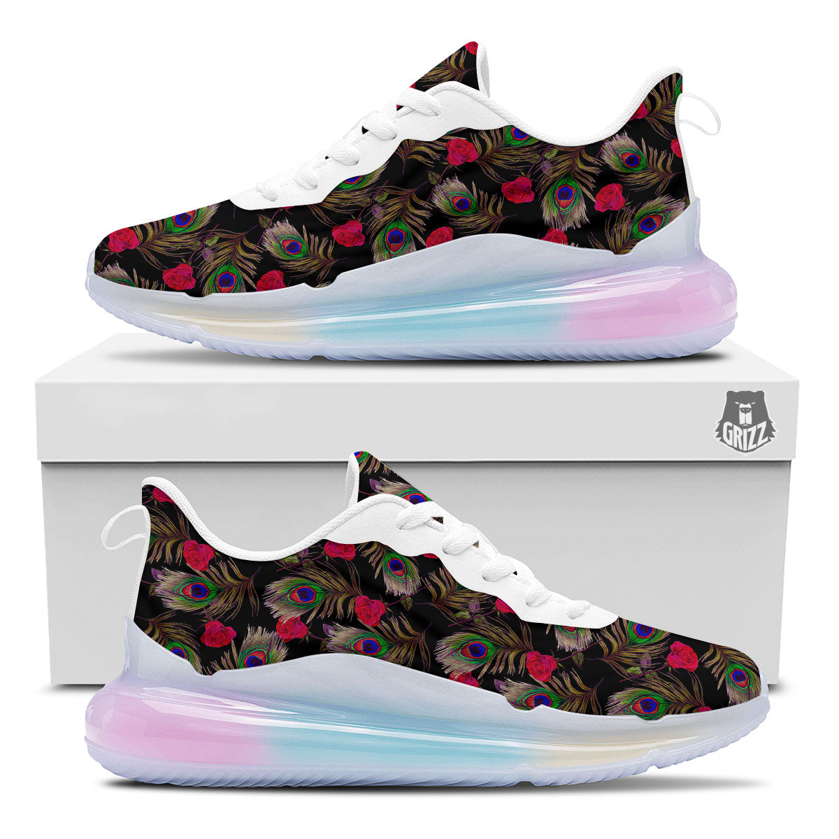 Floral Peacock Feather Print Pattern Running Sneakers-grizzshop