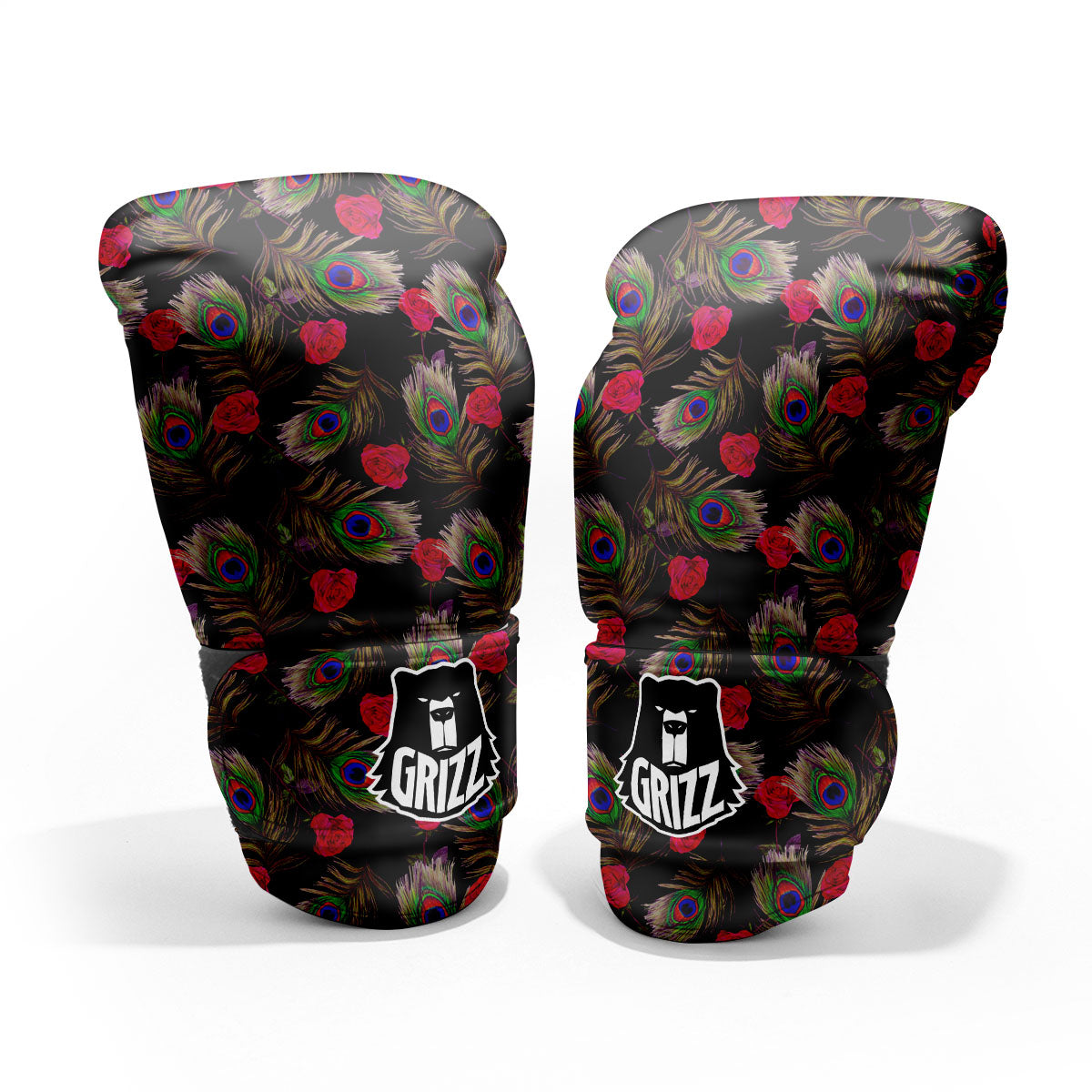 Floral Peacock Feather Print Pattern Pro Boxing Glove