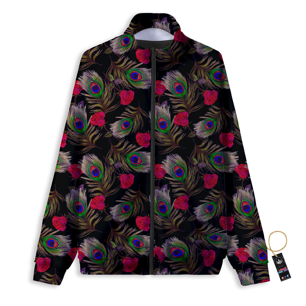 Floral Peacock Feather Print Pattern Track Jacket-grizzshop