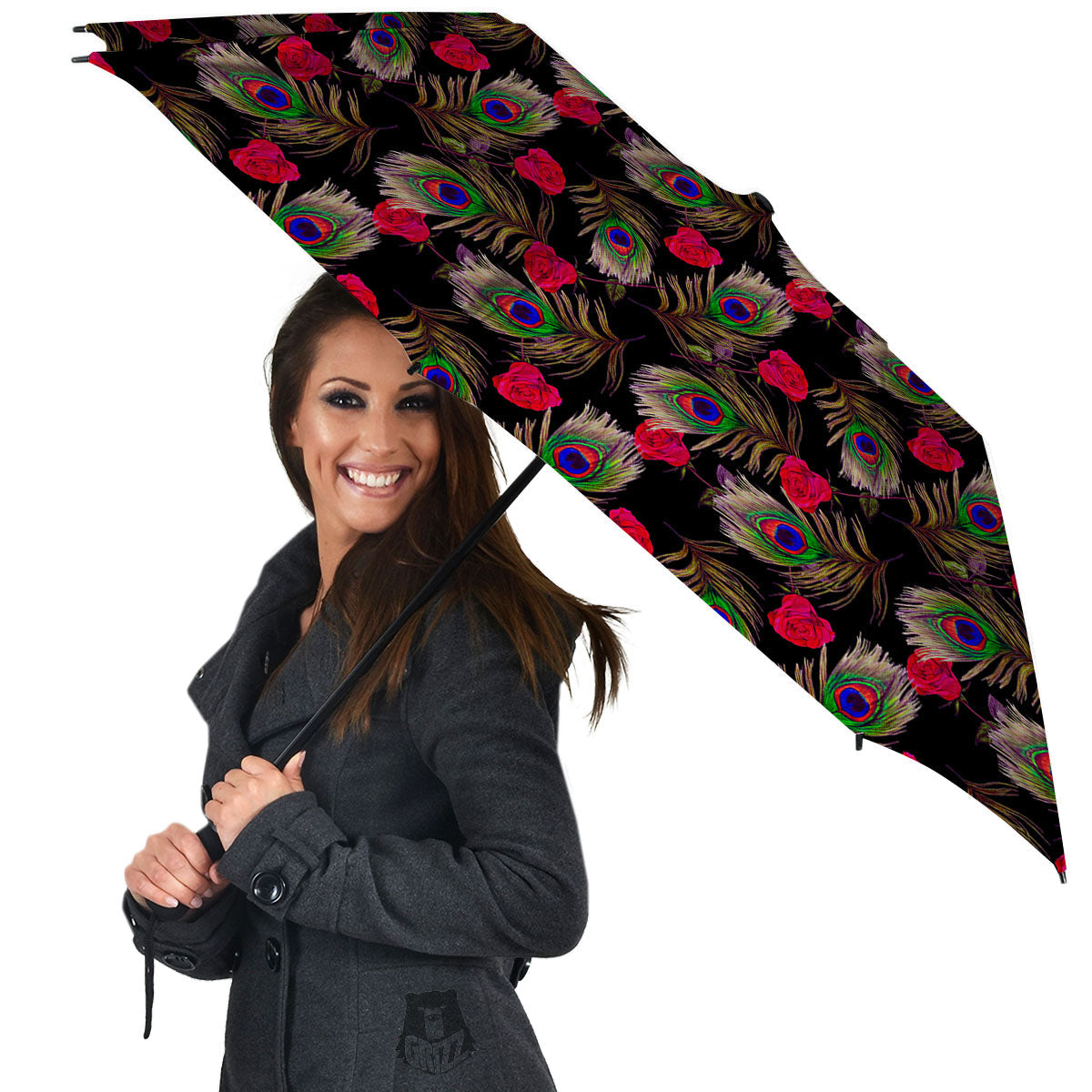 Floral Peacock Feather Print Pattern Umbrella-grizzshop