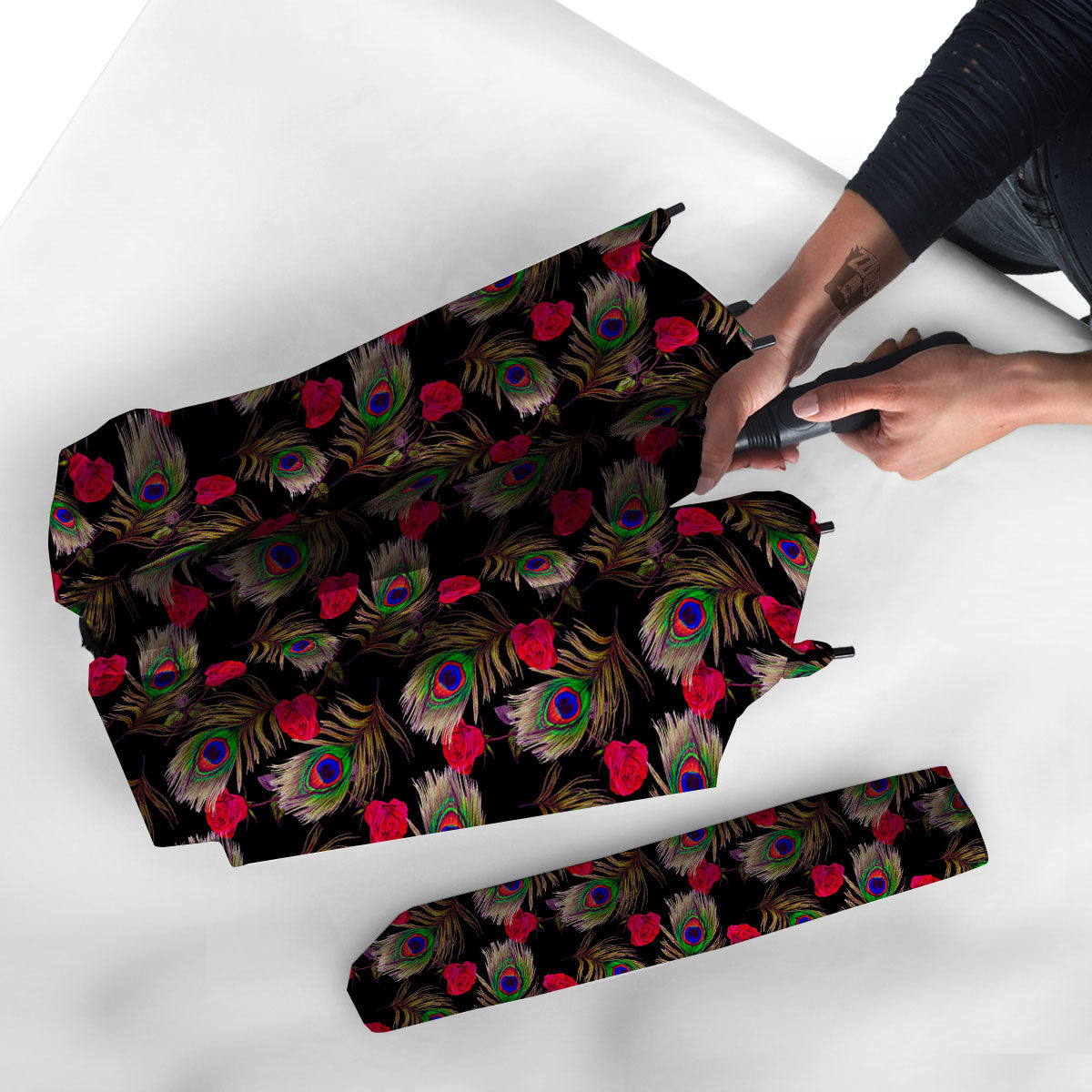 Floral Peacock Feather Print Pattern Umbrella-grizzshop