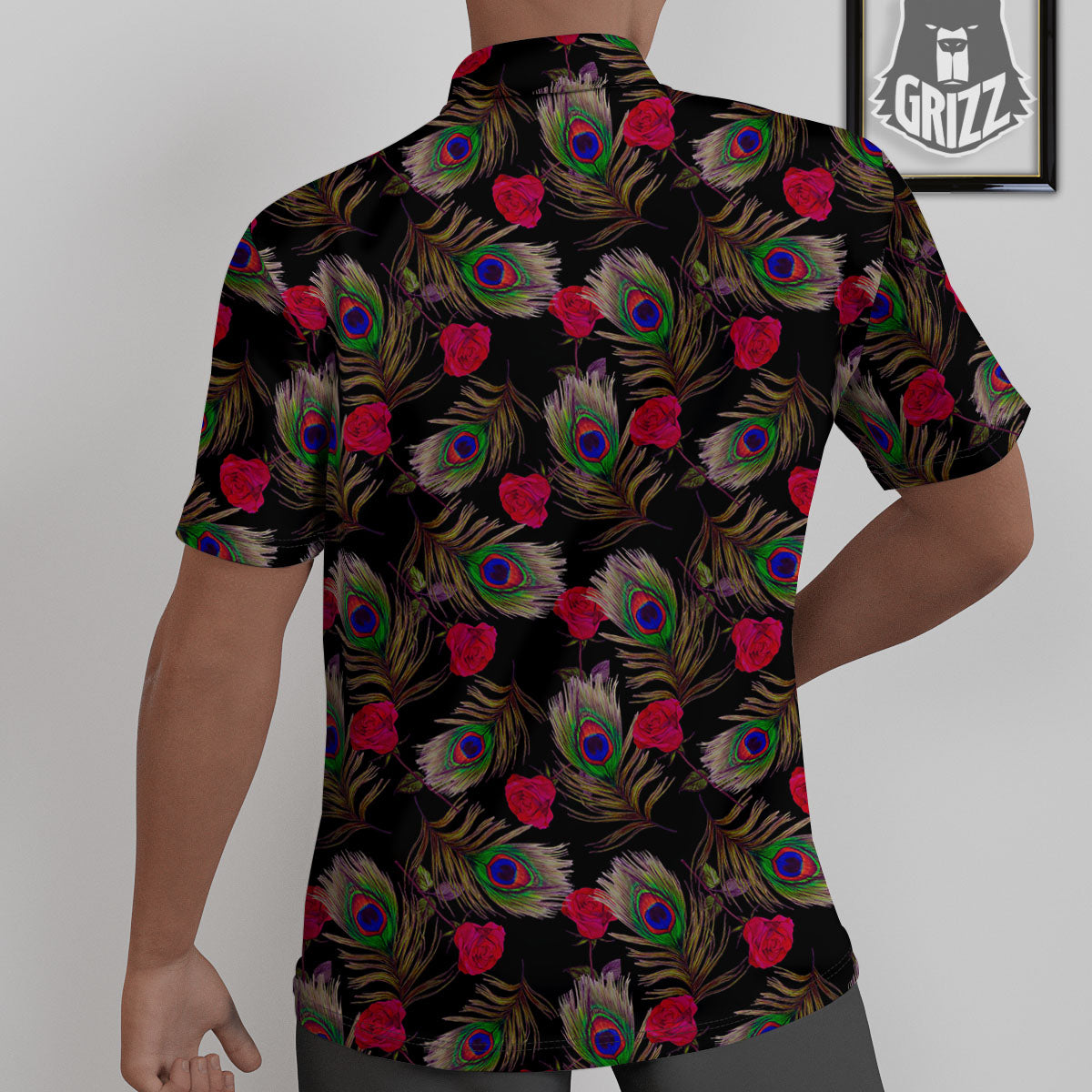 Floral Peacock Feather Print Pattern Untucked Shirts-grizzshop