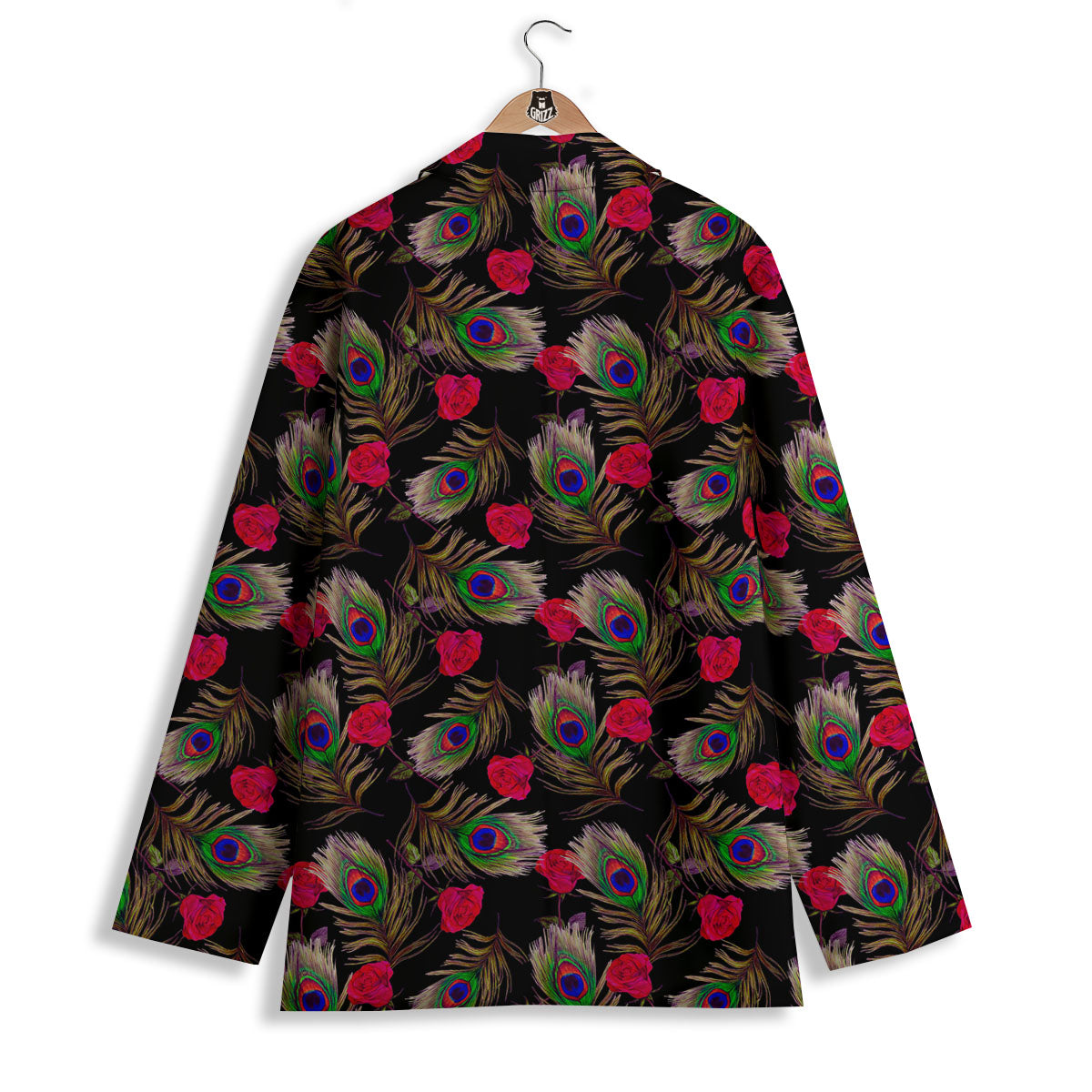 Floral Peacock Feather Print Pattern Women's Blazer-grizzshop