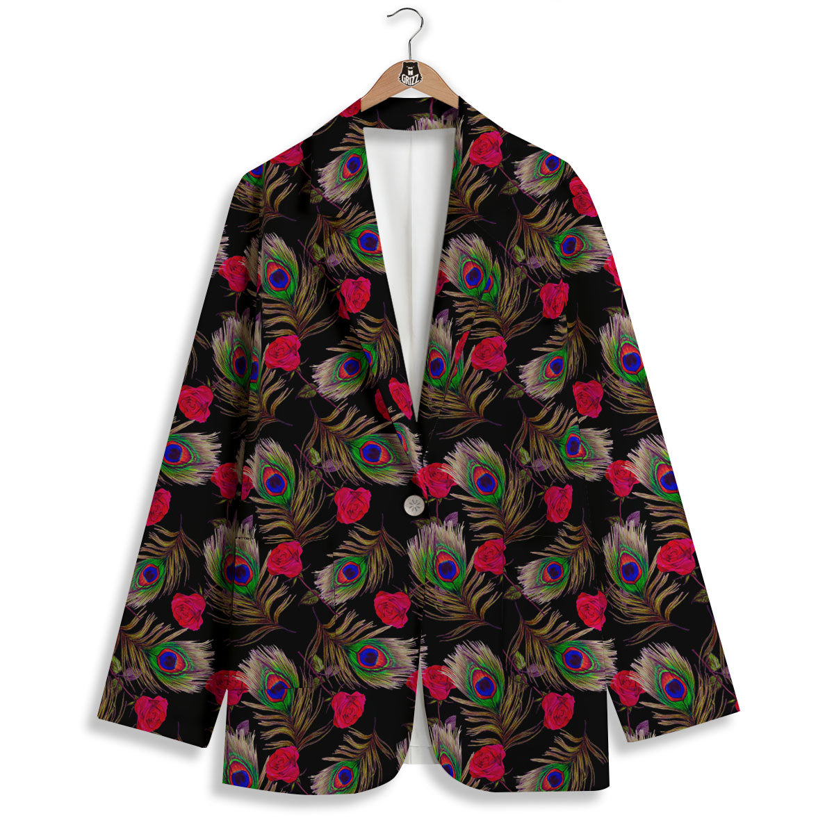 Floral Peacock Feather Print Pattern Women's Blazer-grizzshop