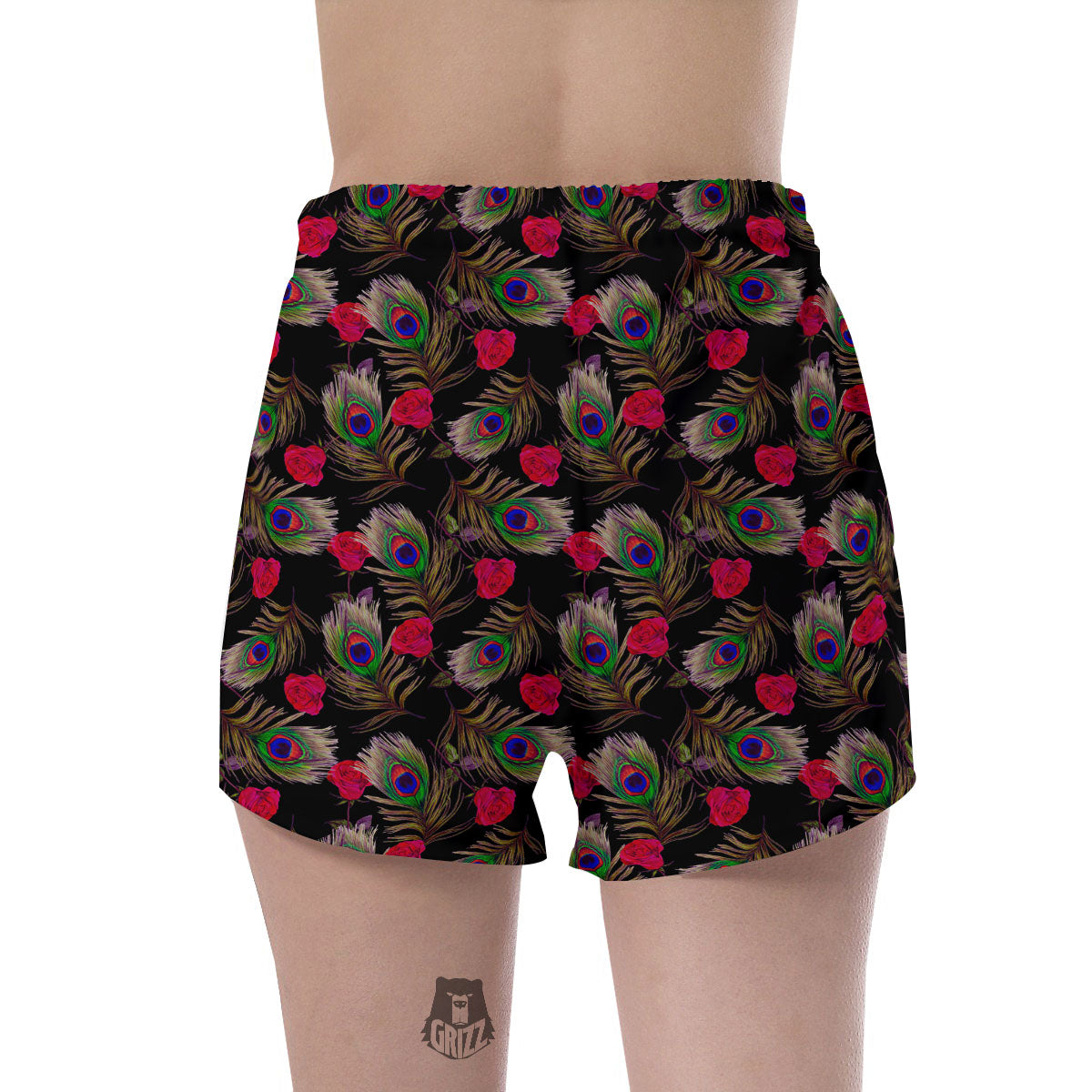 Floral Peacock Feather Print Pattern Women's Shorts-grizzshop