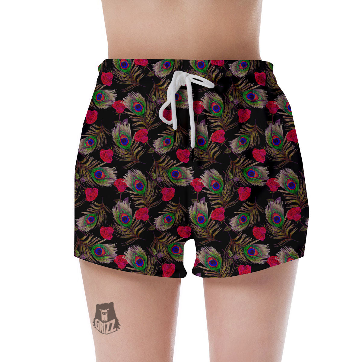 Floral Peacock Feather Print Pattern Women's Shorts-grizzshop