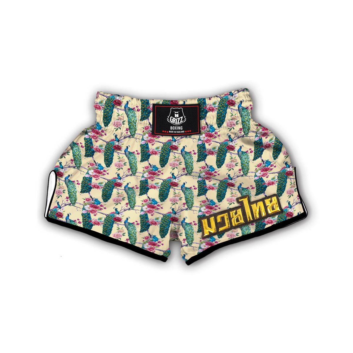 Floral Peacock Muay Thai Boxing Shorts-grizzshop