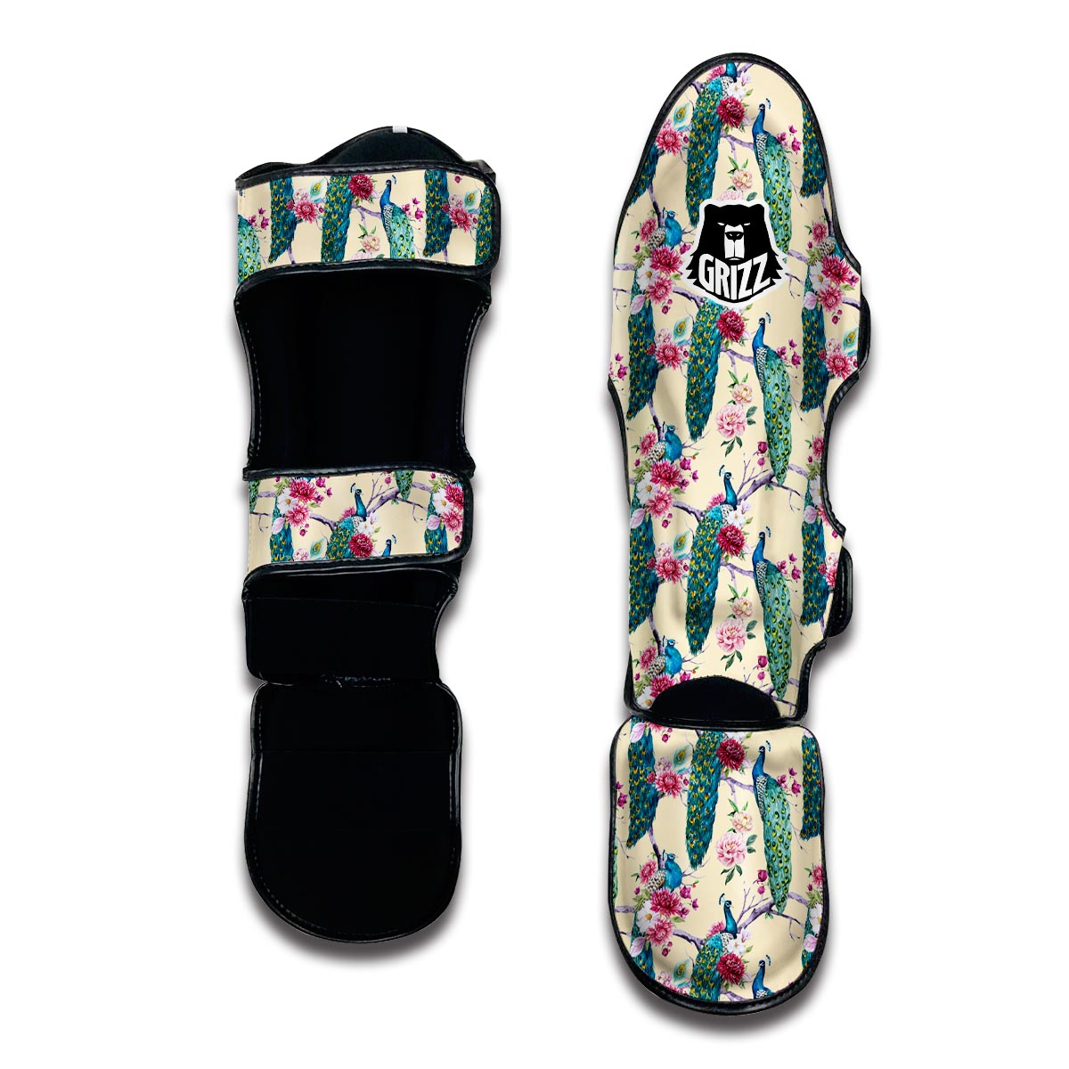 Floral Peacock Muay Thai Shin Guards-grizzshop