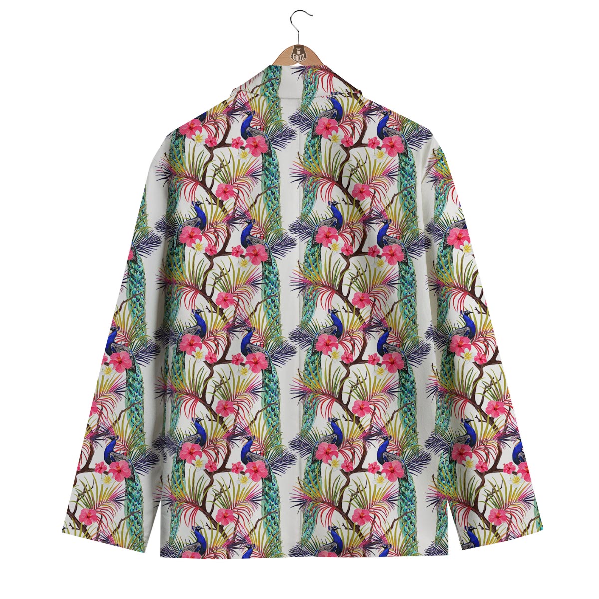 Floral Peacock Print Men's Blazer-grizzshop