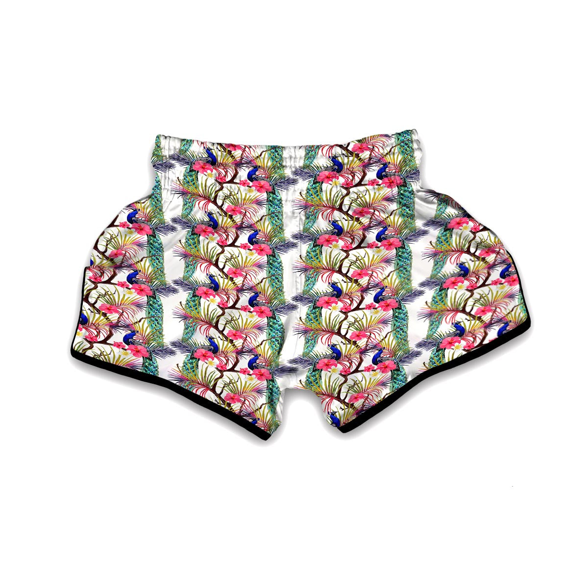 Floral Peacock Print Muay Thai Boxing Shorts-grizzshop