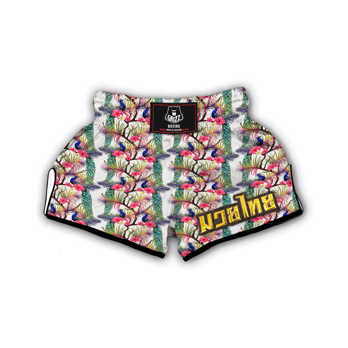 Floral Peacock Print Muay Thai Boxing Shorts-grizzshop