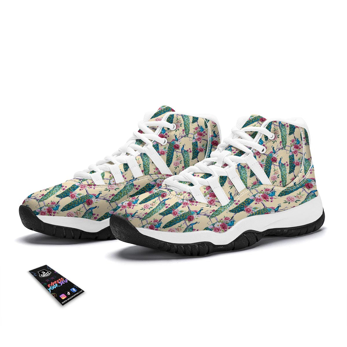 Floral Peacock White Bball Shoes-grizzshop