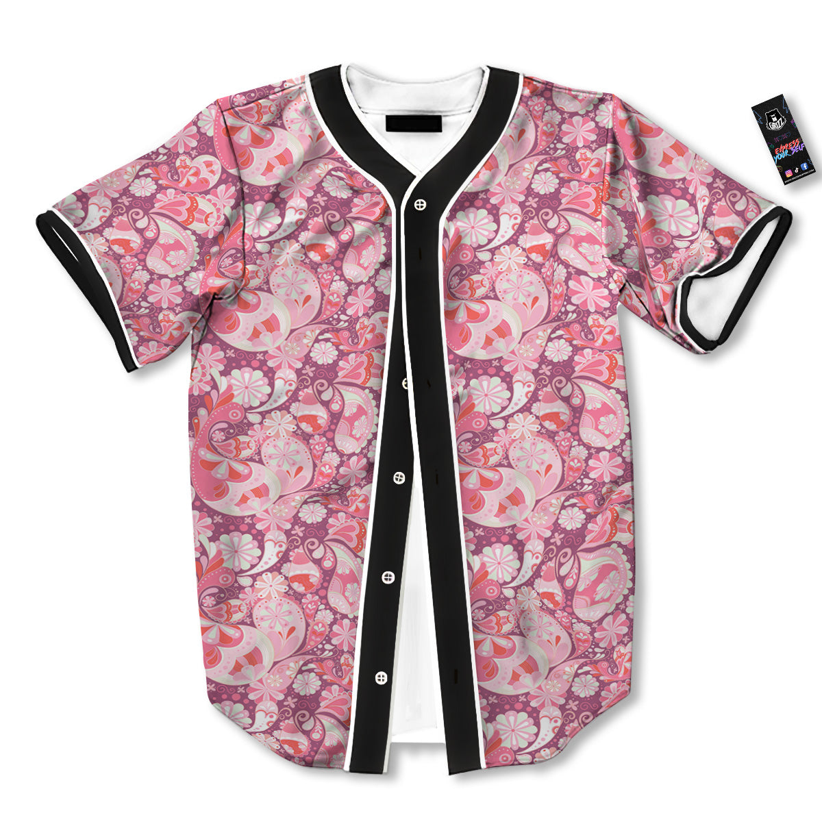 Floral Pink Paisley Print Pattern Baseball Jersey-grizzshop
