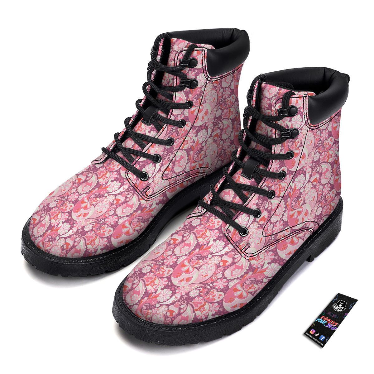 Floral Pink Paisley Print Pattern Boots-grizzshop