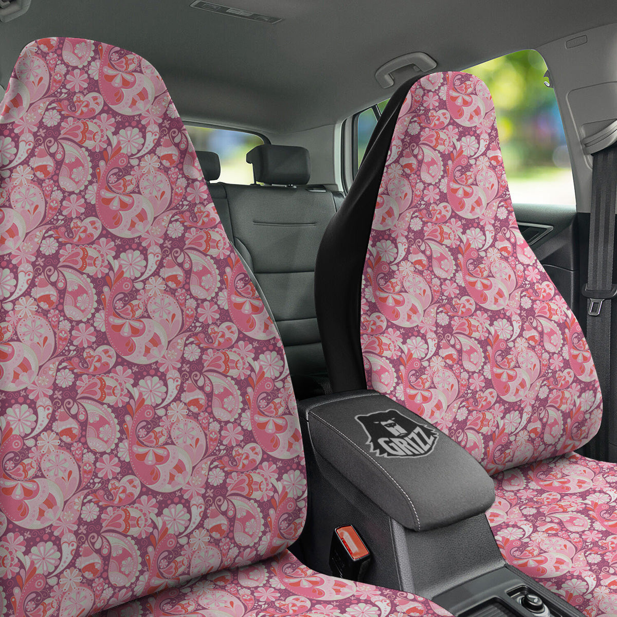 Floral Pink Paisley Print Pattern Car Seat Covers-grizzshop