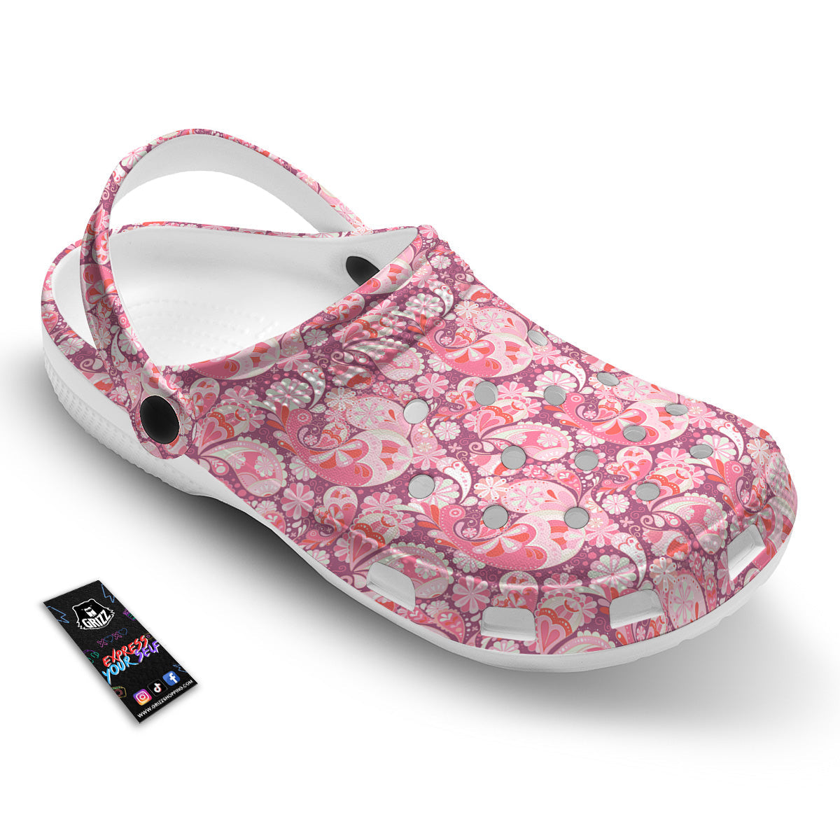 Floral Pink Paisley Print Pattern Clog-grizzshop