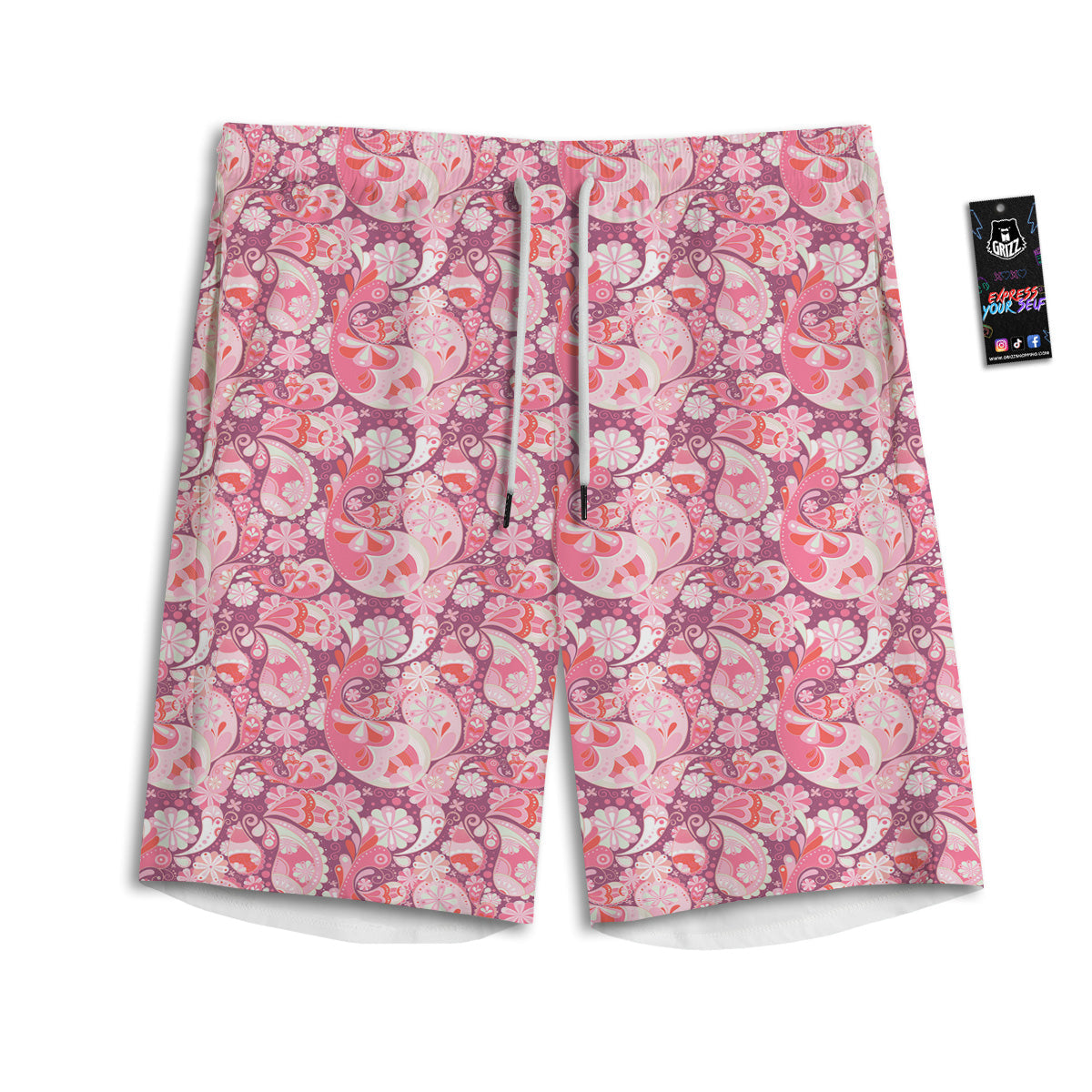 Floral Pink Paisley Print Pattern Men's Athletic Shorts