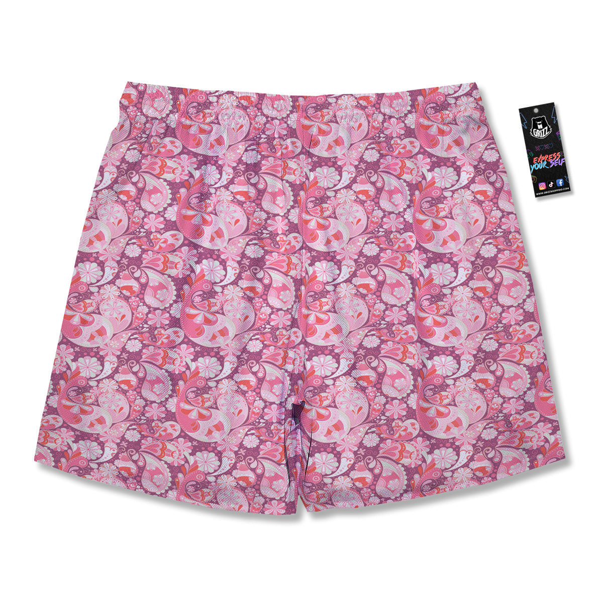 Floral Pink Paisley Print Pattern Men's Running Shorts-grizzshop