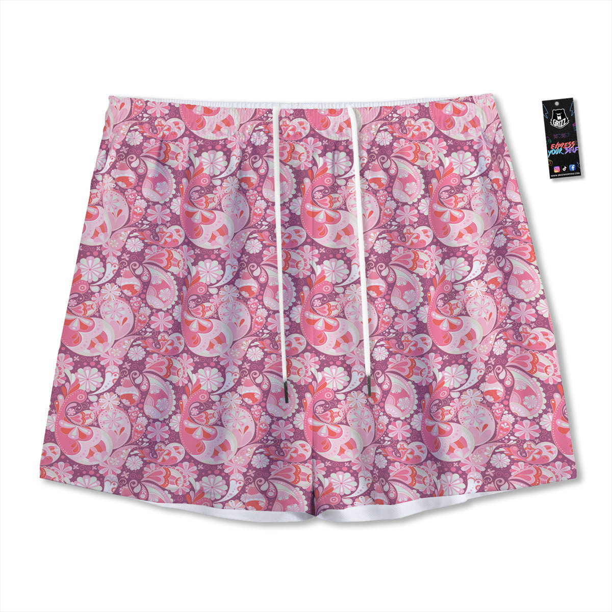 Houndstooth White And Grey Print Pattern Mesh Shorts