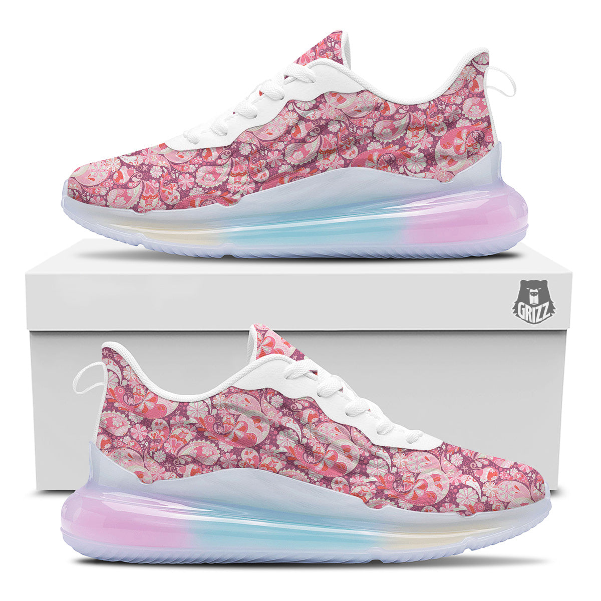 Floral Pink Paisley Print Pattern Running Sneakers-grizzshop