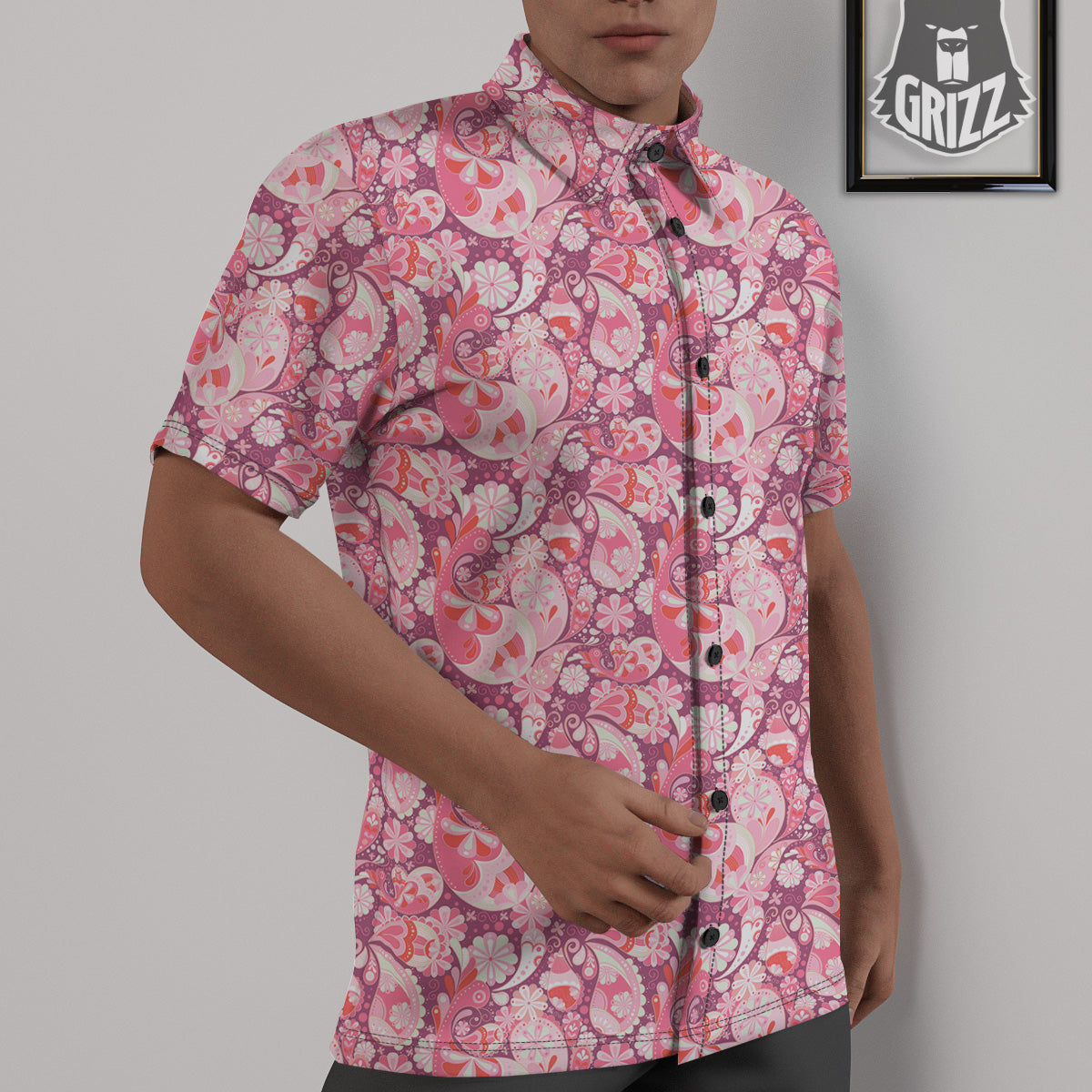 Floral Pink Paisley Print Pattern Untucked Shirts-grizzshop