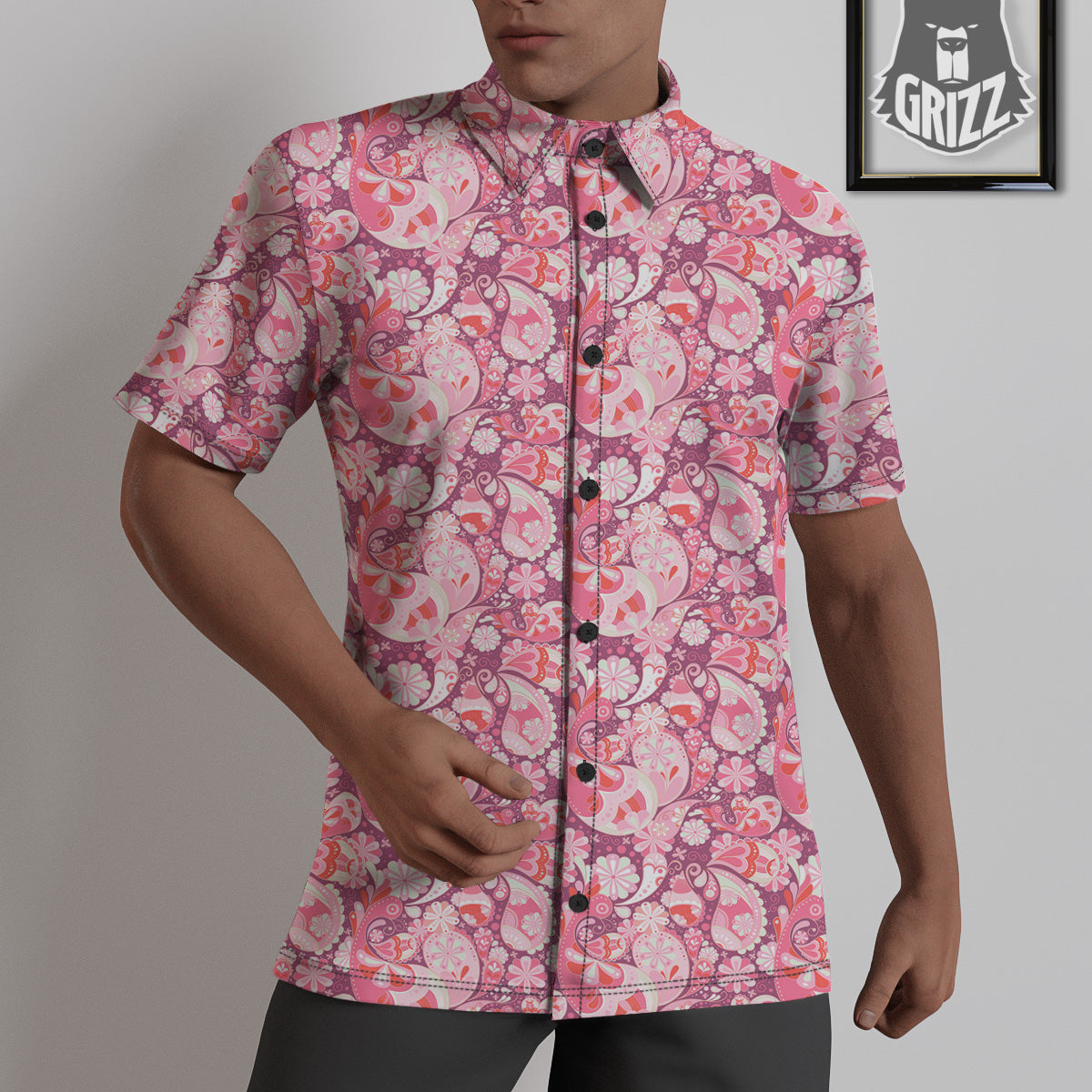 Floral Pink Paisley Print Pattern Untucked Shirts-grizzshop