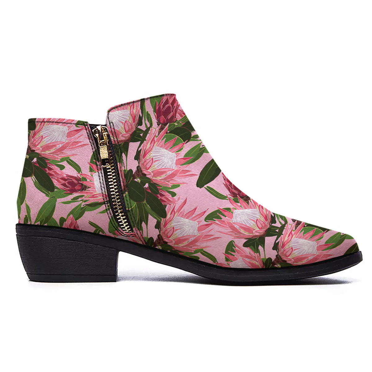 Floral Protea Print Pattern Ankle Boots-grizzshop