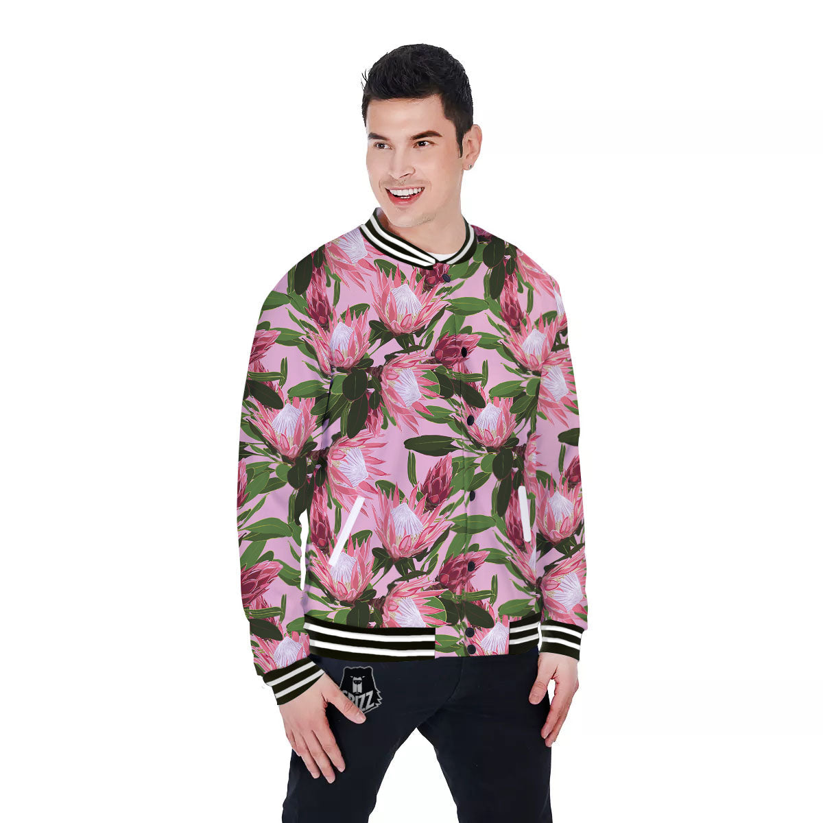 Floral Protea Print Pattern Baseball Jacket-grizzshop