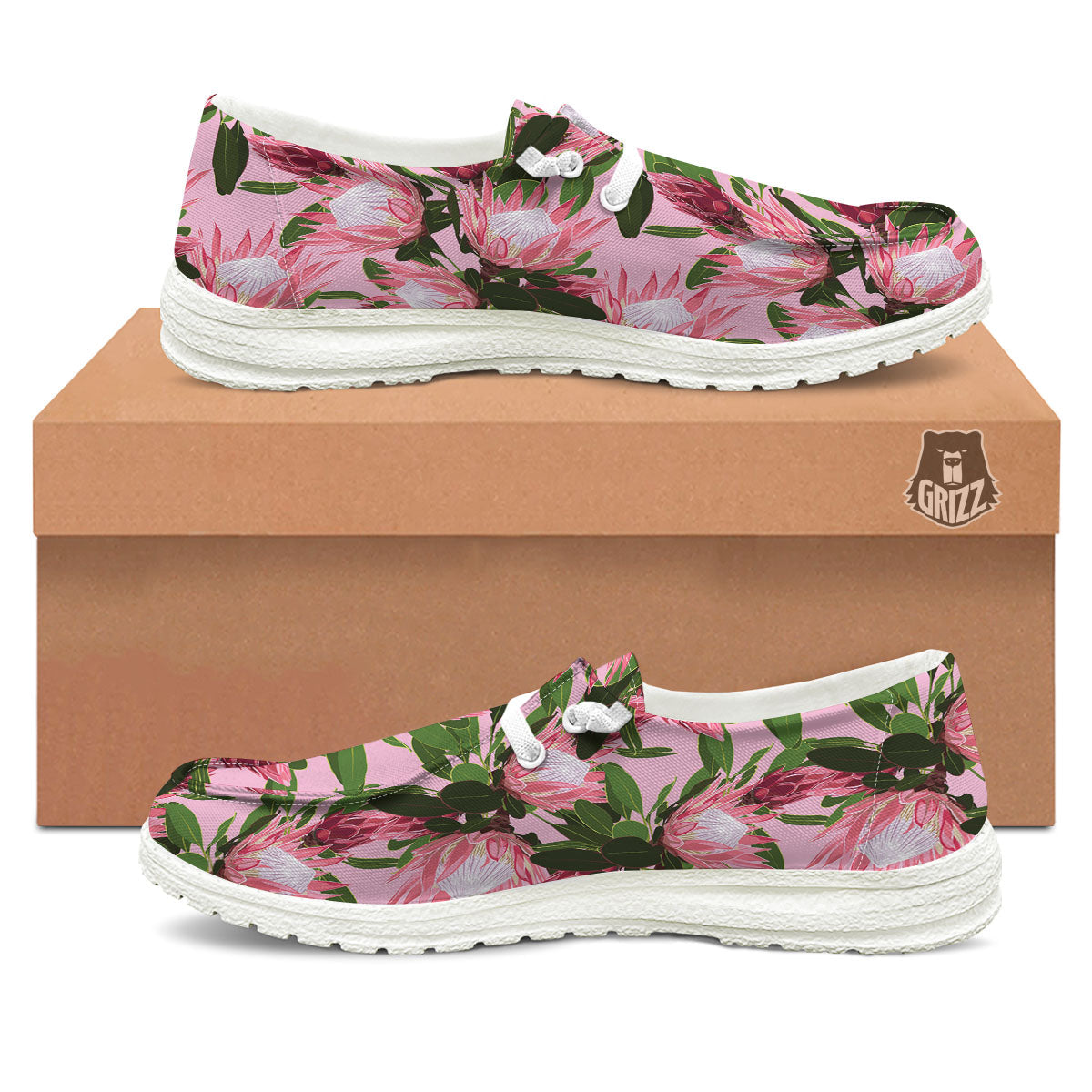 Floral Protea Print Pattern Black Loafers-grizzshop