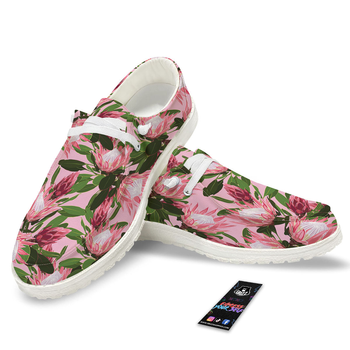 Floral Protea Print Pattern Black Loafers-grizzshop