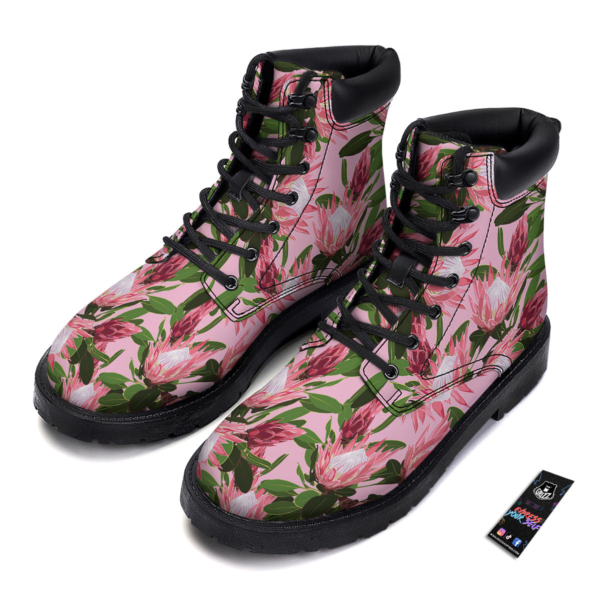 Floral Protea Print Pattern Boots-grizzshop