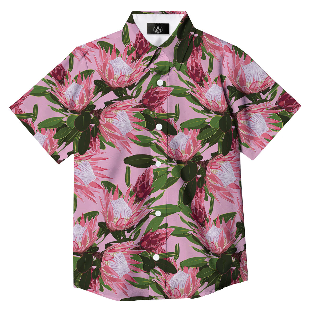 Floral Protea Print Pattern Button Up Shirt-grizzshop